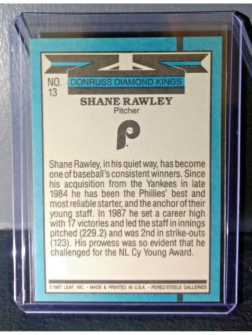 1988 Shane Rawley Donruss Diamond Kings #13 Baseball Card